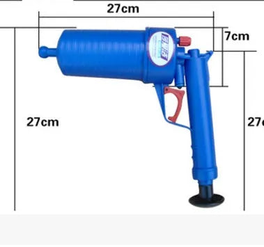 High-pressure plastic drain blaster gun with four suction cup adaptors for unblocking pipes.
