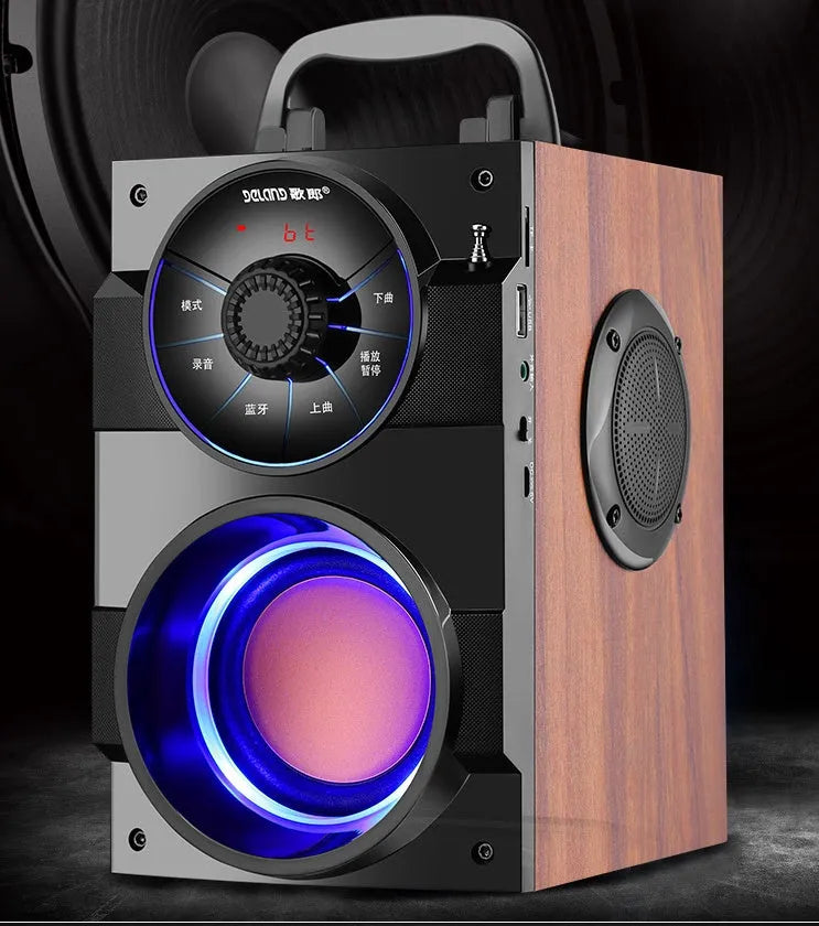 Black portable mini home audio speaker system with subwoofer and 3.5mm audio cable