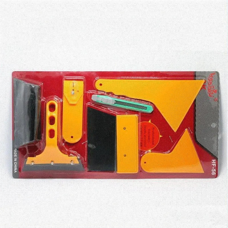 Seven-piece car foil tool set with scrapers, knives and pressing block for film installation