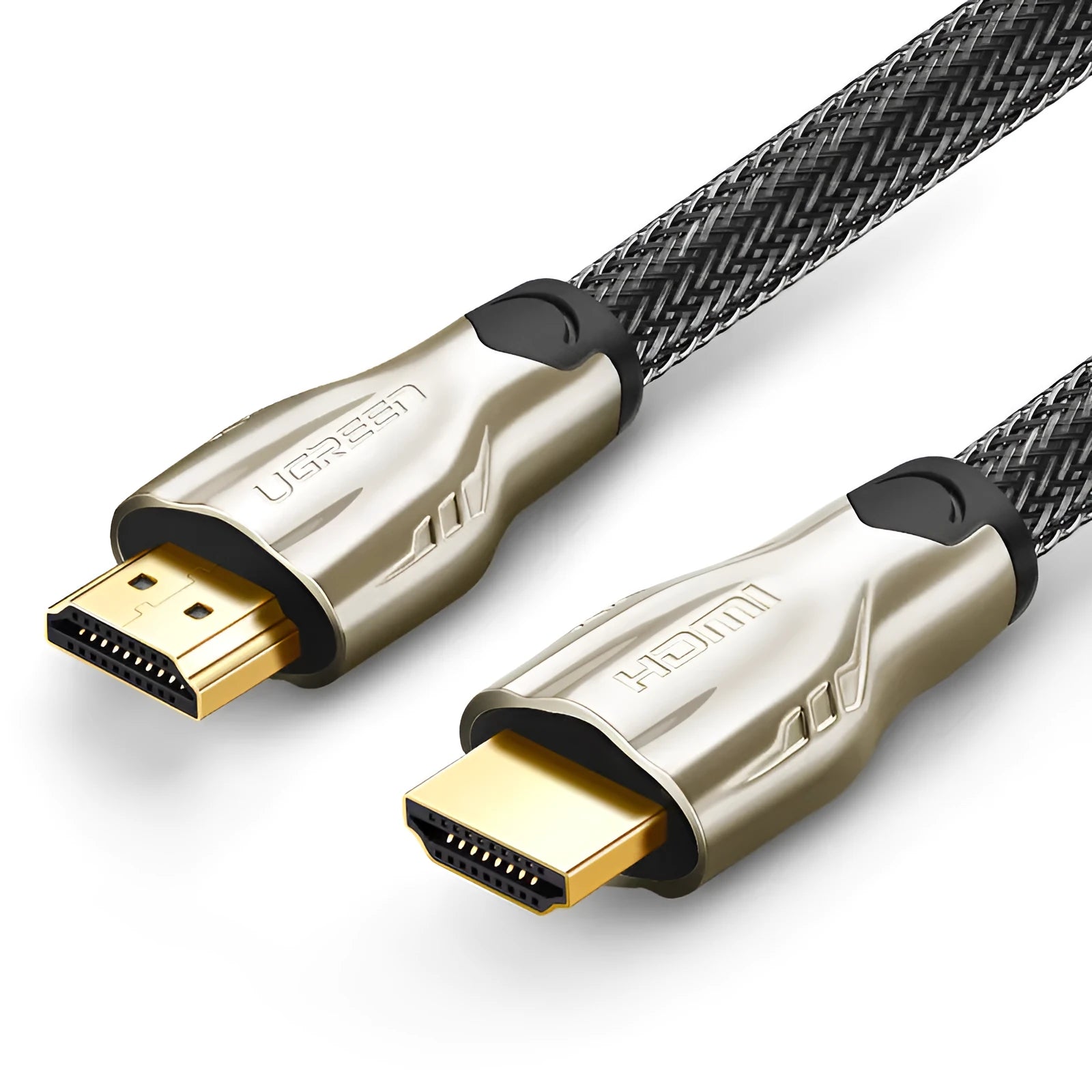 A 5-metre long black HDMI cable with gold-plated connectors, coiled on a white background.