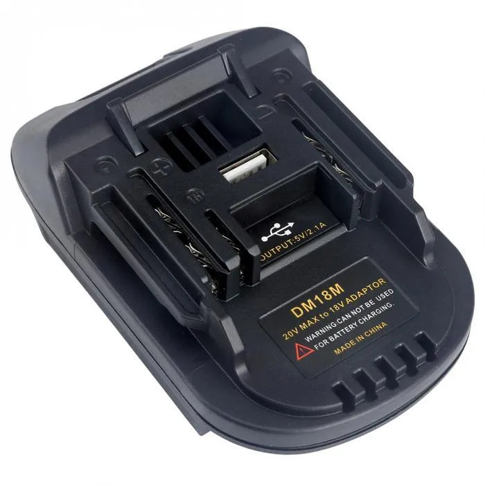 Black Milwaukee DM18M to Makita H99F battery adapter measuring 125x90x65 cm for power tool compatibility