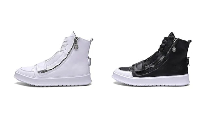 Men's black PU leather ankle boots in a high-top sneaker winter style