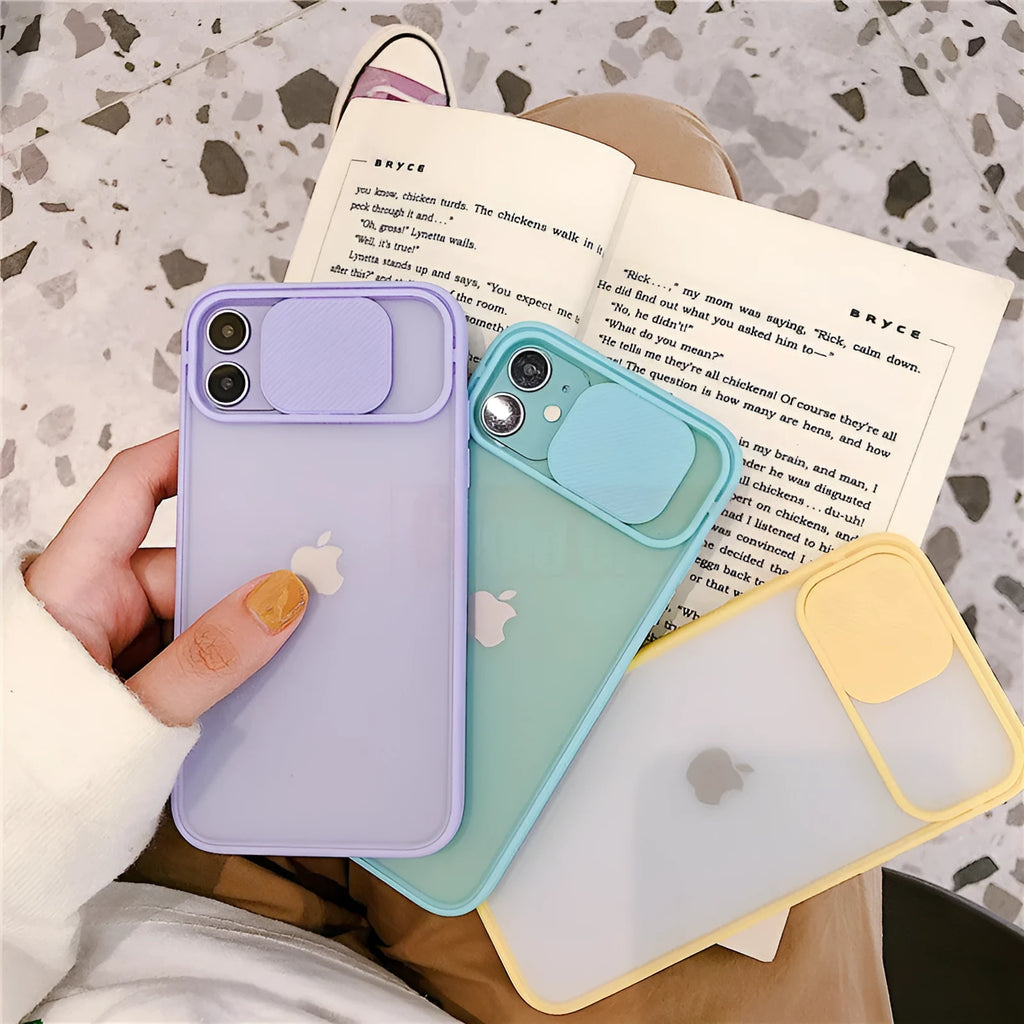 Frosted frame lens phone case in black silicone for iPhone, pure colour style