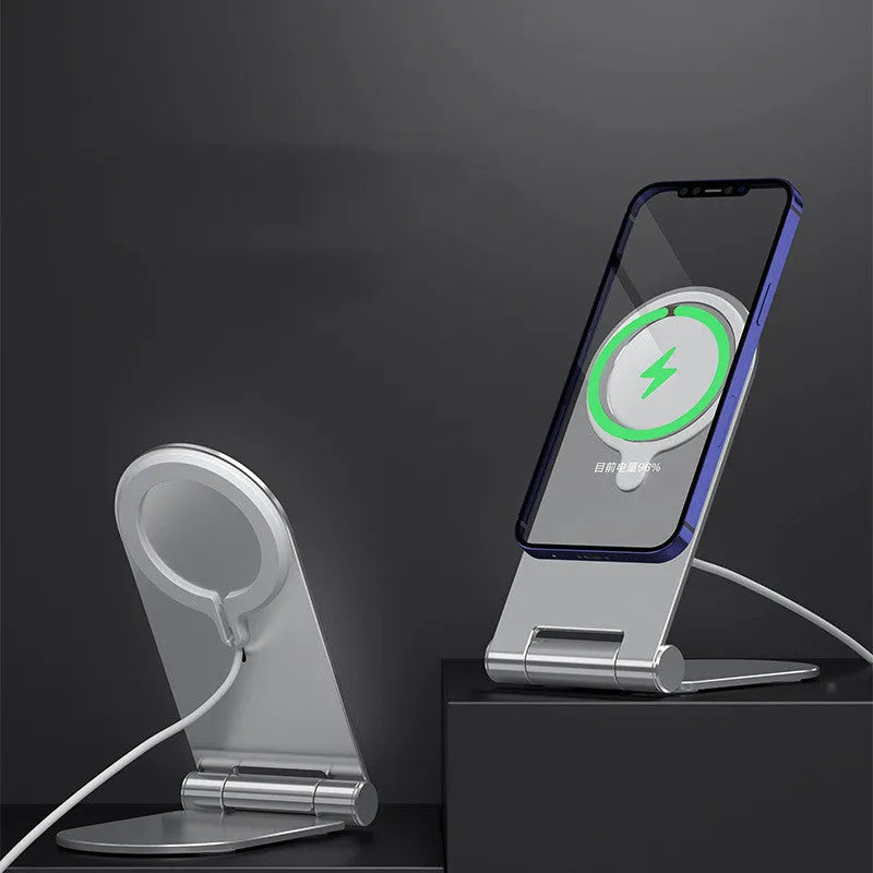 Silver vertical magnetic phone bracket for iPhone 12 with aluminium alloy construction
