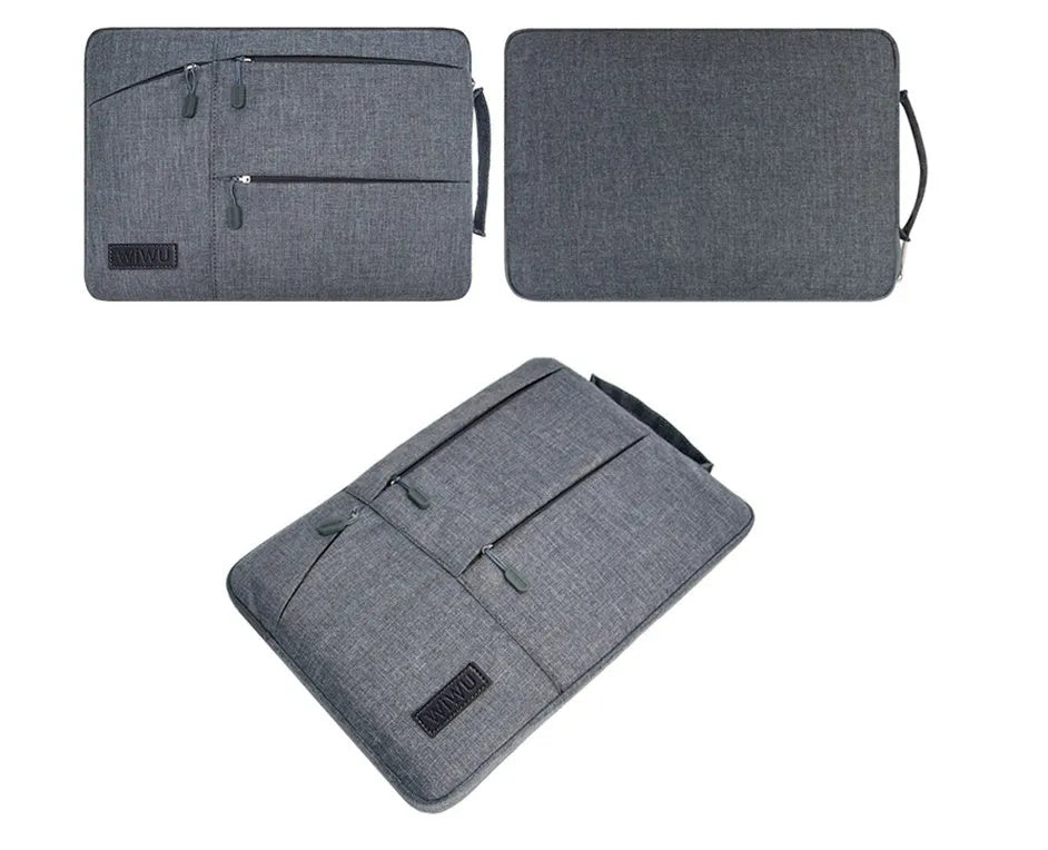 Shockproof portable laptop case in black nylon with zipper closure and interior pockets, fits 15.6 inch laptop