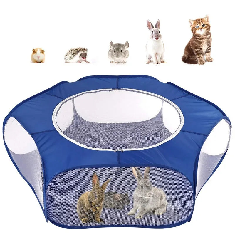 Folding pet fence 120x38 cm blue with breathable zipped cover and waterproof base