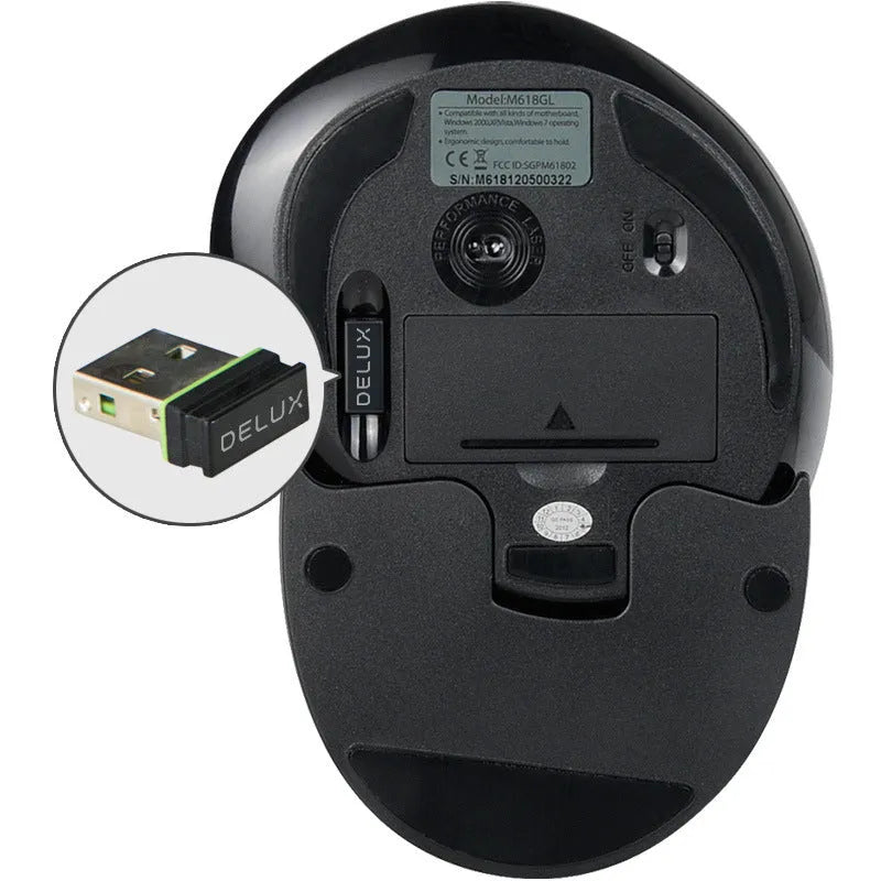 Right-handed wireless vertical ergonomic mouse in black or white with programmable buttons