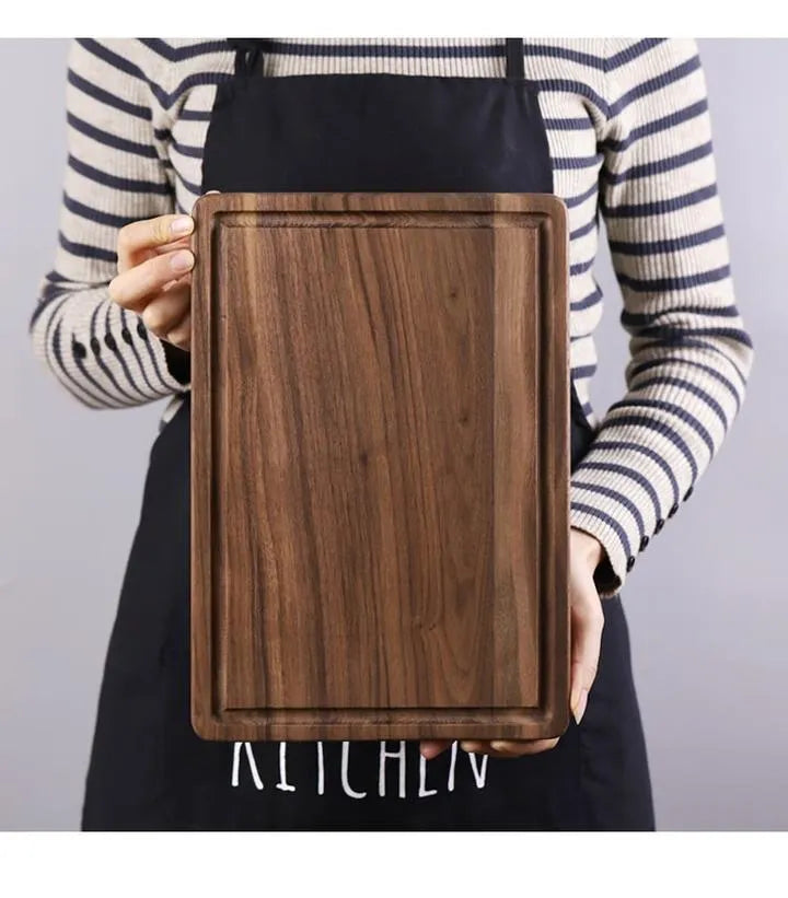 Black walnut wood cutting board double-sided design with groove for sauce, rectangular large size 40x28cm