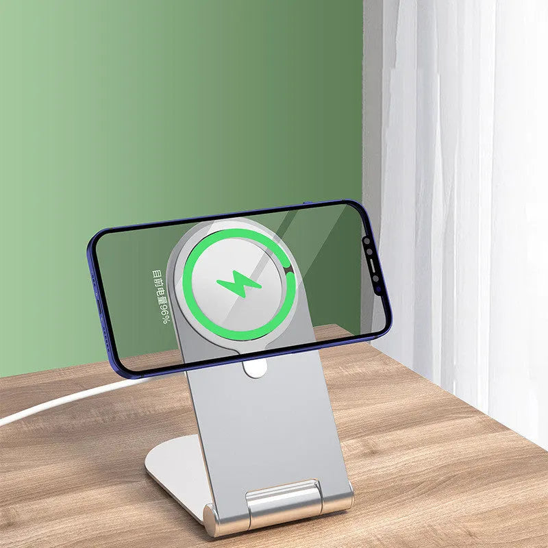 Silver vertical magnetic phone bracket for iPhone 12 with aluminium alloy construction