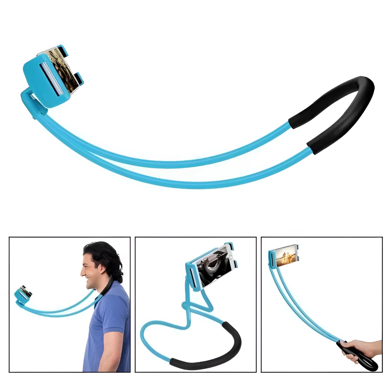 360-degree rotating universal smartphone holder in multiple colours on a wooden desk