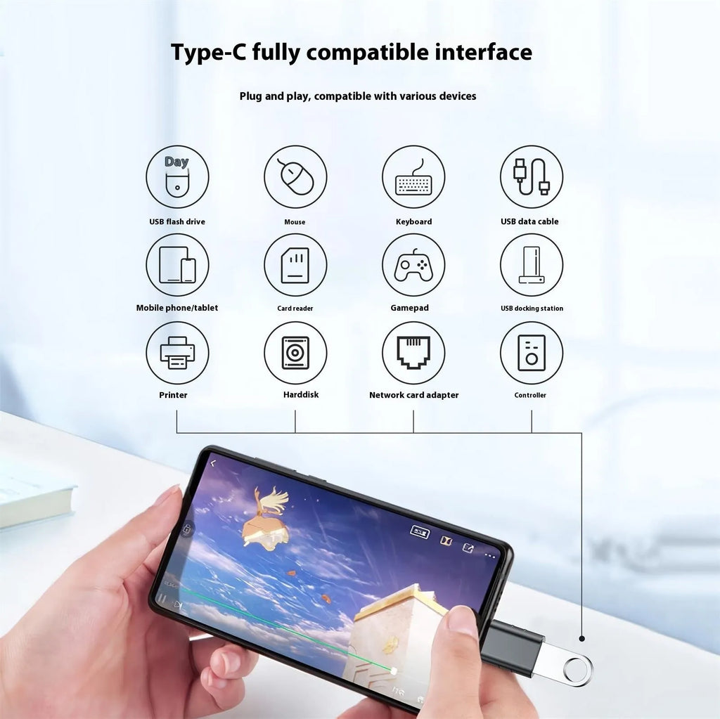 USB C to USB A converter adapter with zinc alloy shell in seven colour options supporting 10Gbps data transfer