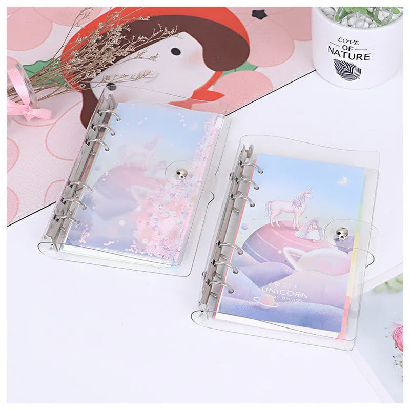 Loose leaf metal binder shell with PVC cover showing Castle colour and Daolin paper refill, pull side bag beside it