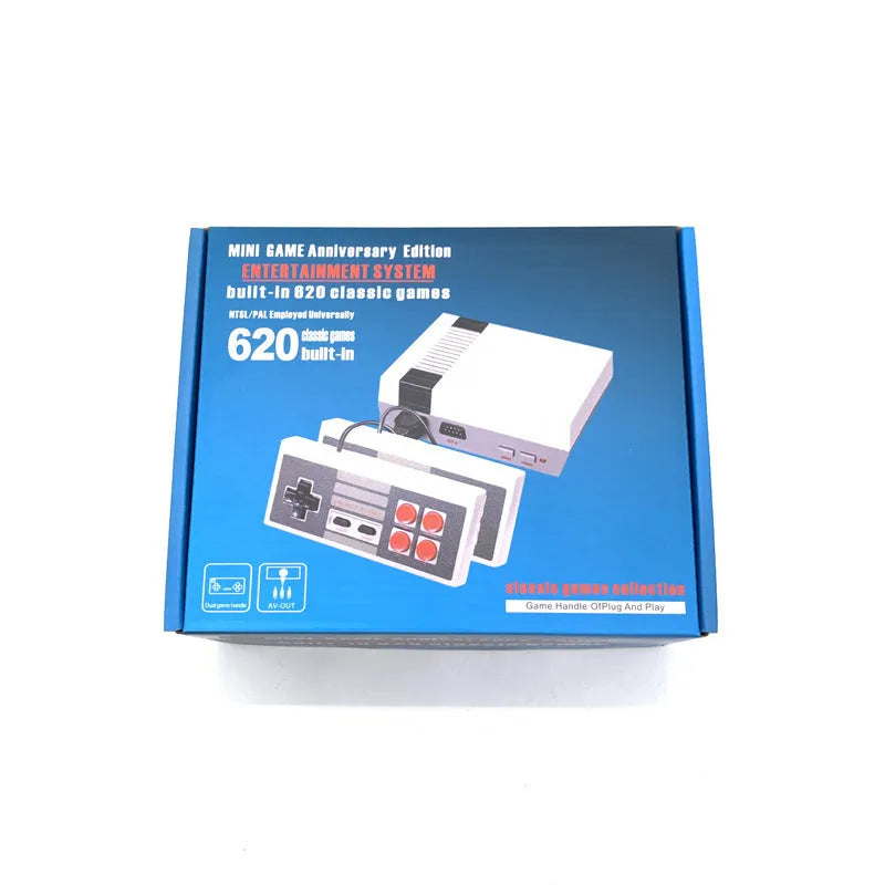 NES 8-bit retro game console with two controllers on dark surface