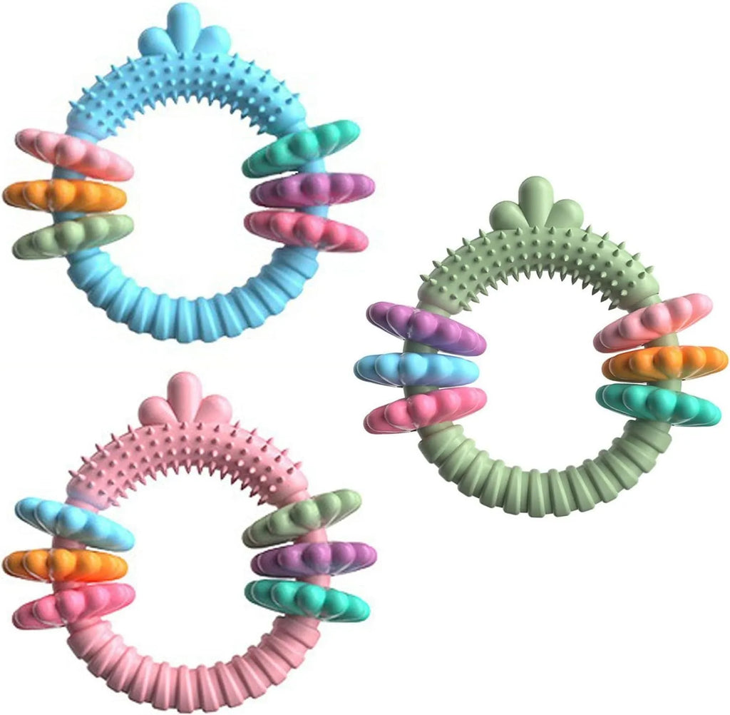 Blue TPR molar stick shaped dog chew toy for small dogs on a white background.