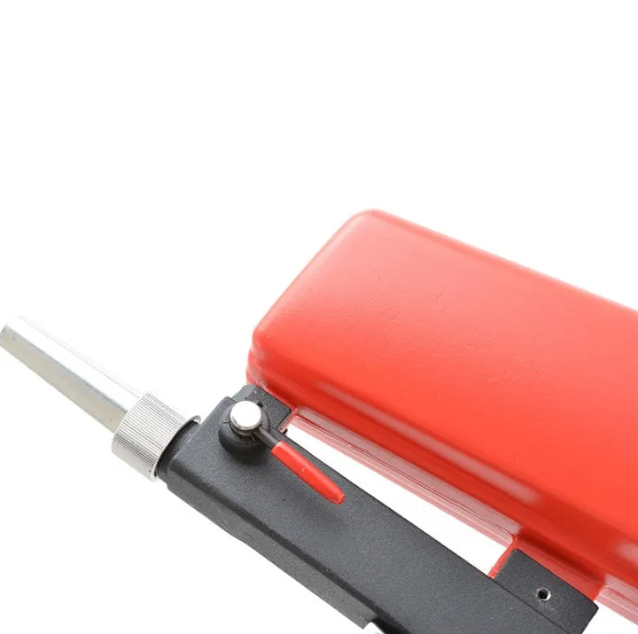 Small black and blue gravity feed pneumatic sandblasting gun with nozzle.