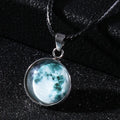 Constellation night sky pendant necklace with luminous alloy and organic glass on an adjustable chain.