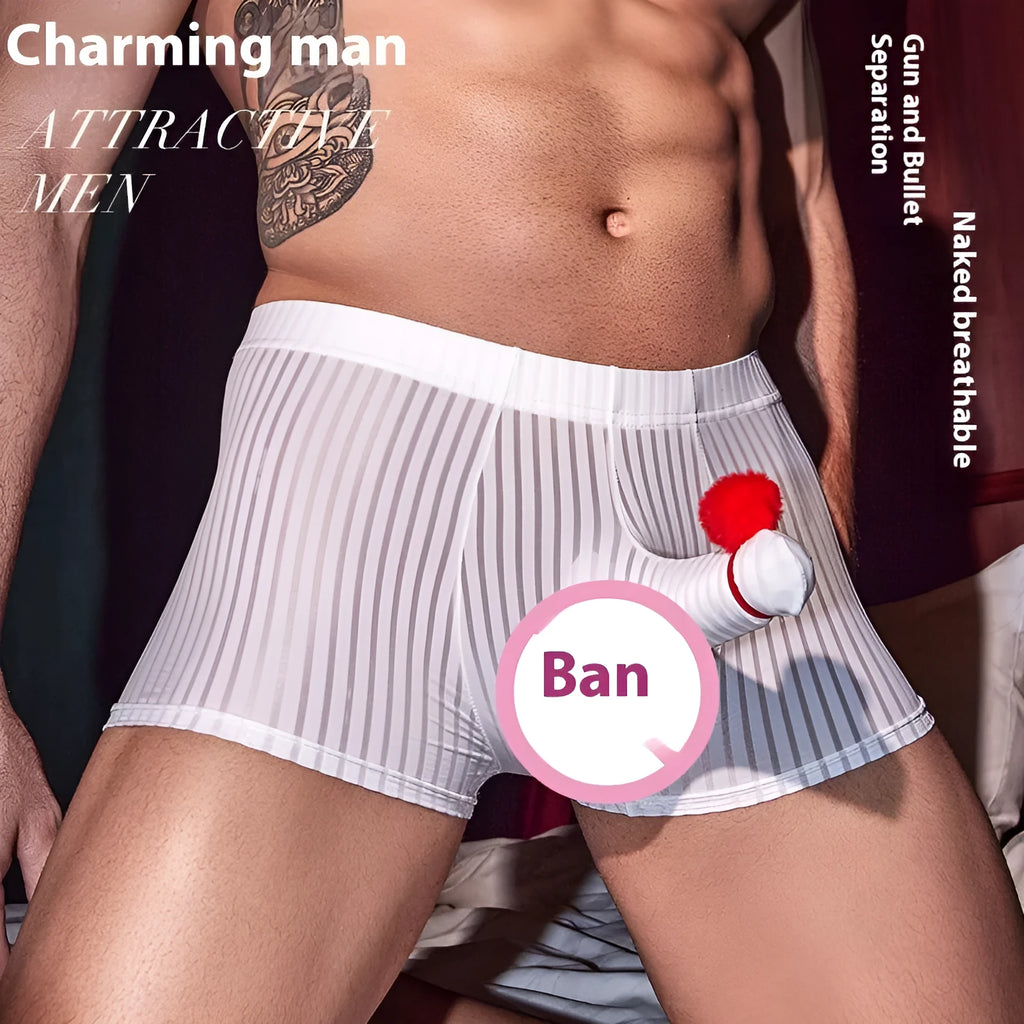Men's striped boxer briefs in black colour showing vertical stripe design