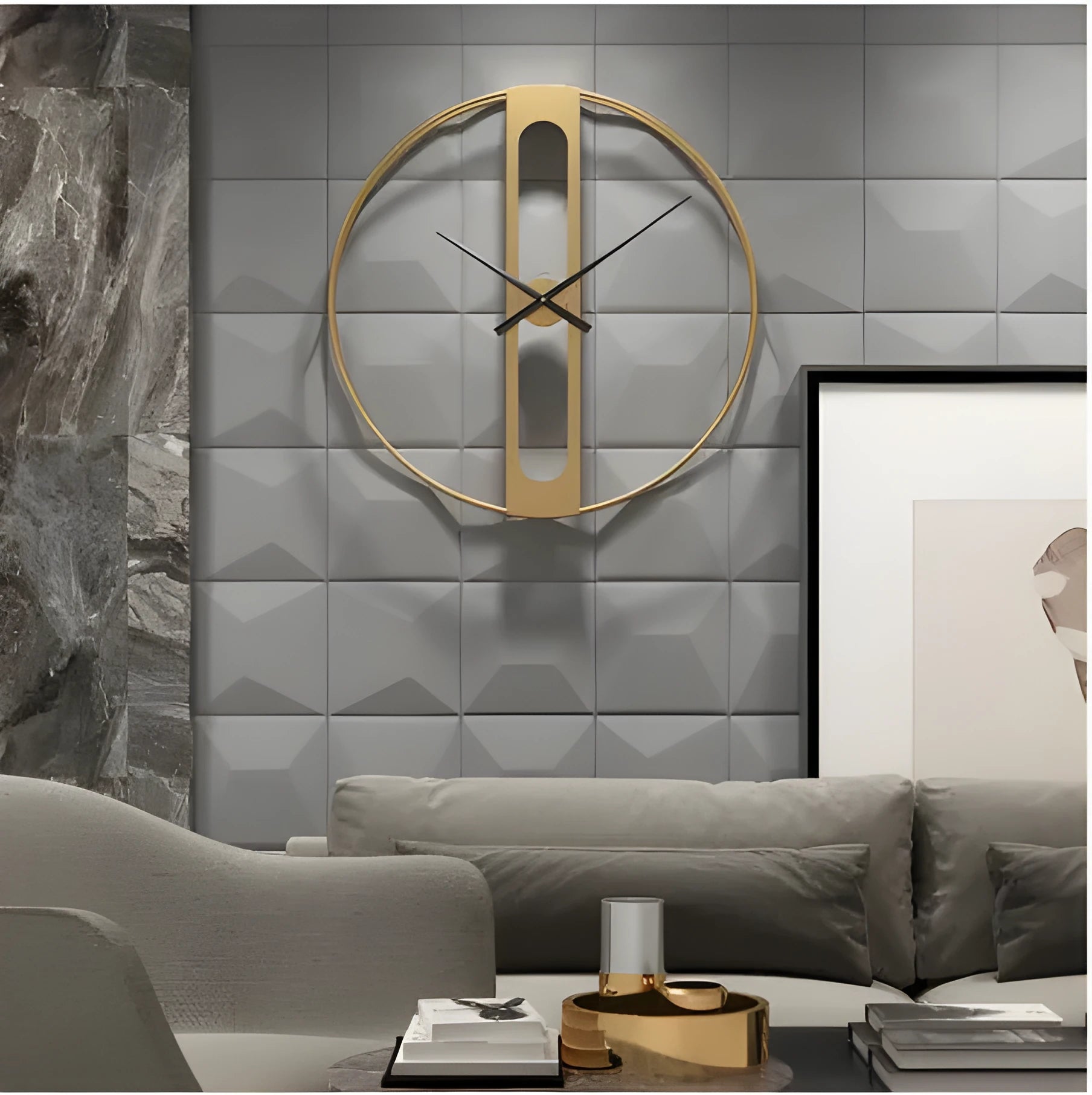 Round metal wall clock measuring 50cm in diameter available in black or gold colour
