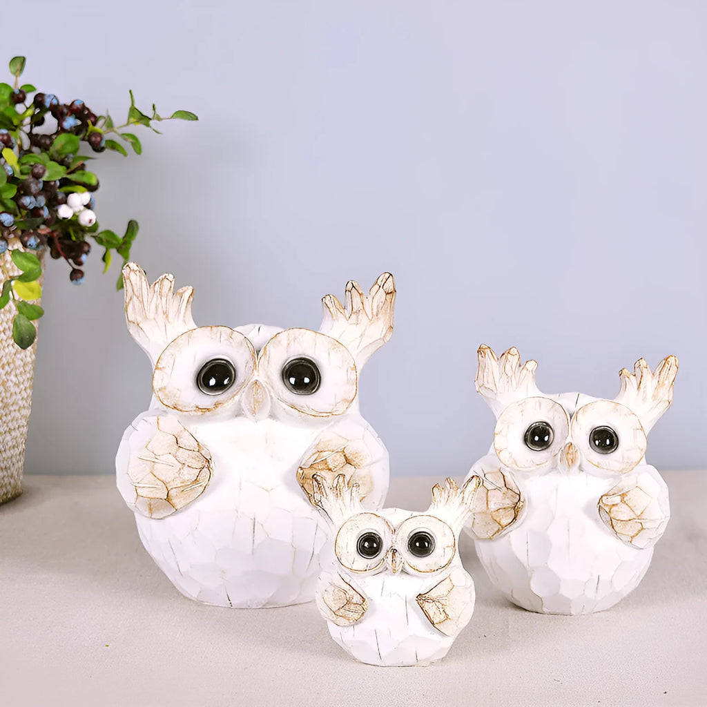 Modern simple resin owl ornament in a home decoration setting, available in multiple colours