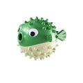 Yellow fish-shaped vinyl dog chew toy with textured surface for aggressive chewers