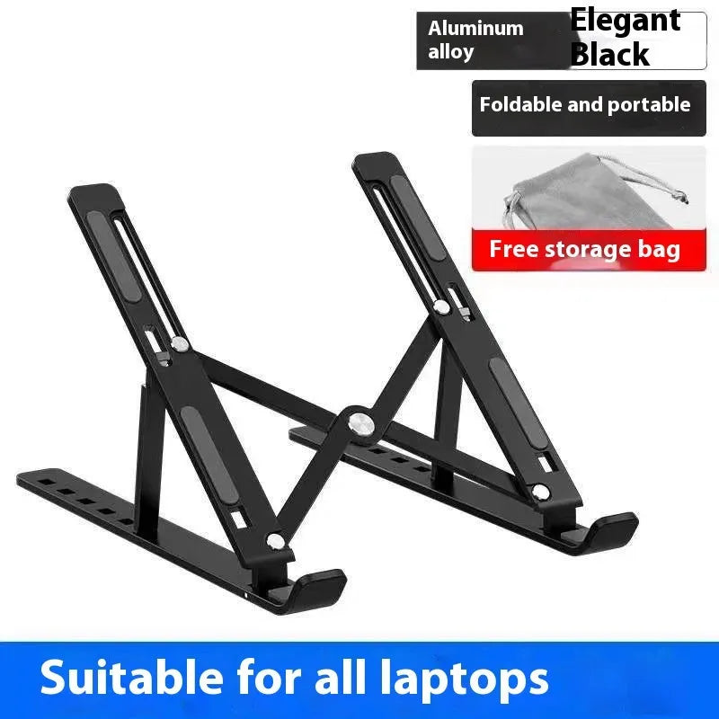 Black aluminium laptop cooling stand folded with silicone surface for 16-18 inch devices