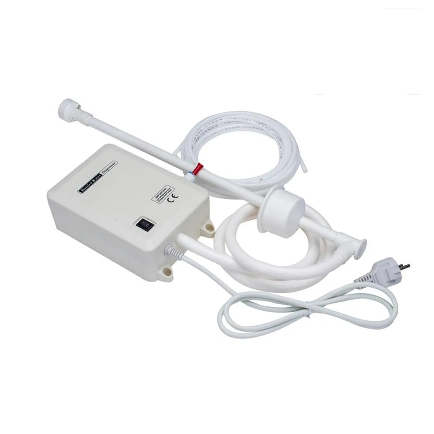 Food-grade plastic electric water pump BWD1200 with US plug on a bottled water container