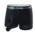 Men's ice silk trunk open boxer shorts in army green colour laid flat.