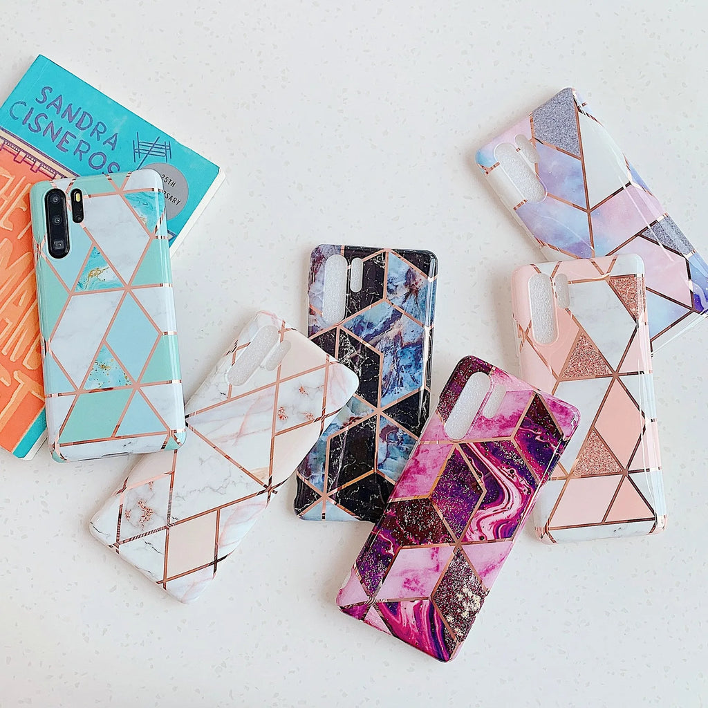 Electroplated marble pattern mobile phone case for Huawei and Samsung devices