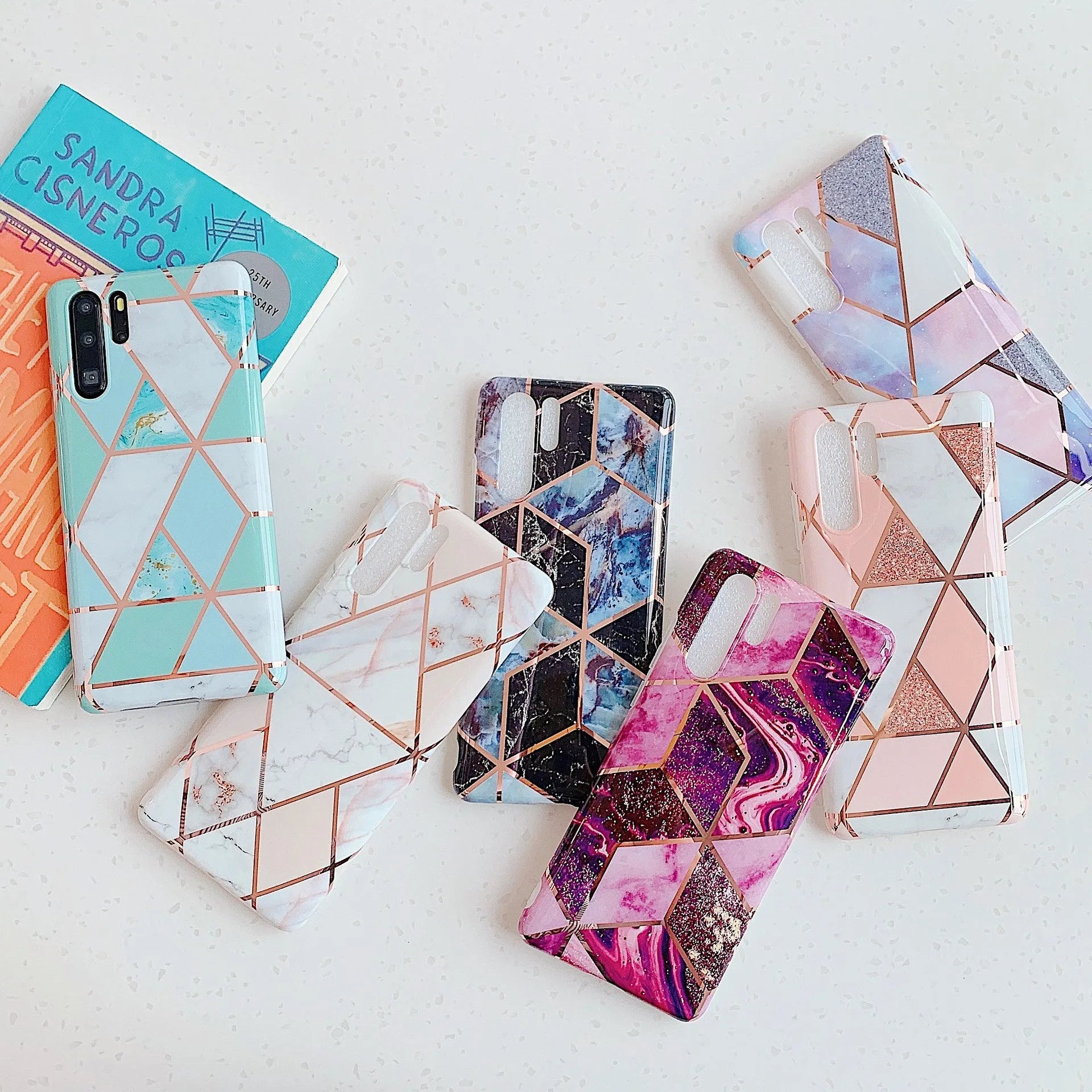 Electroplated marble pattern mobile phone case for Huawei and Samsung devices