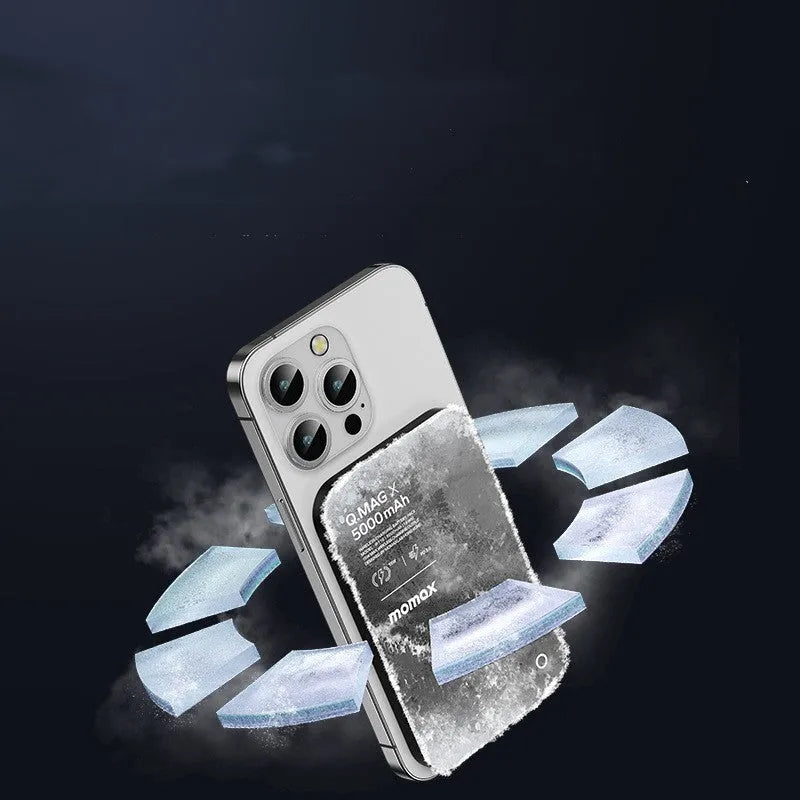 Titanium and Black magnetic wireless alloy power bank with creative design.