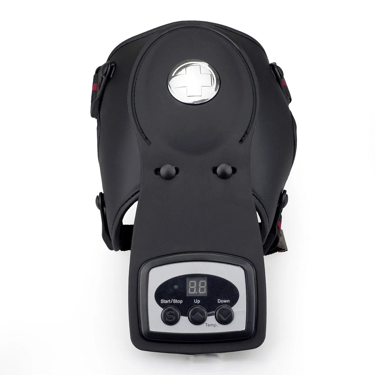 Infrared knee and shoulder massager with adjustable temperature control and included pads.