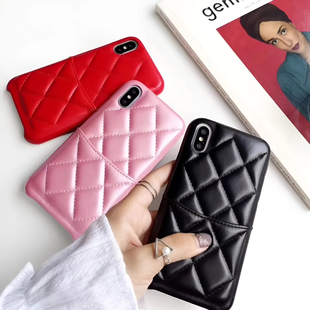 Leather phone case for iPhone XS Max, XR, 6, 7, 8 Plus in black pink red