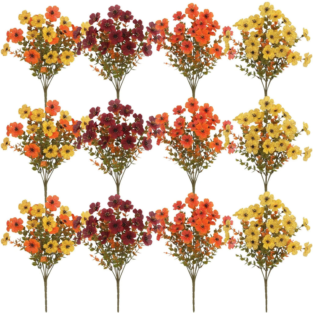 Plastic silk artificial flower bouquet in autumn orange colour for home decoration and wedding props