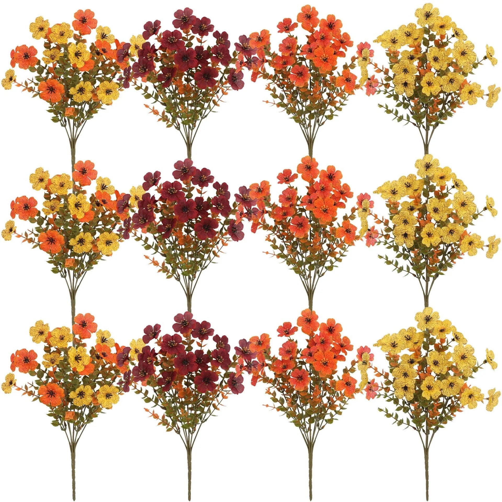Plastic silk artificial flower bouquet in autumn orange colour for home decoration and wedding props