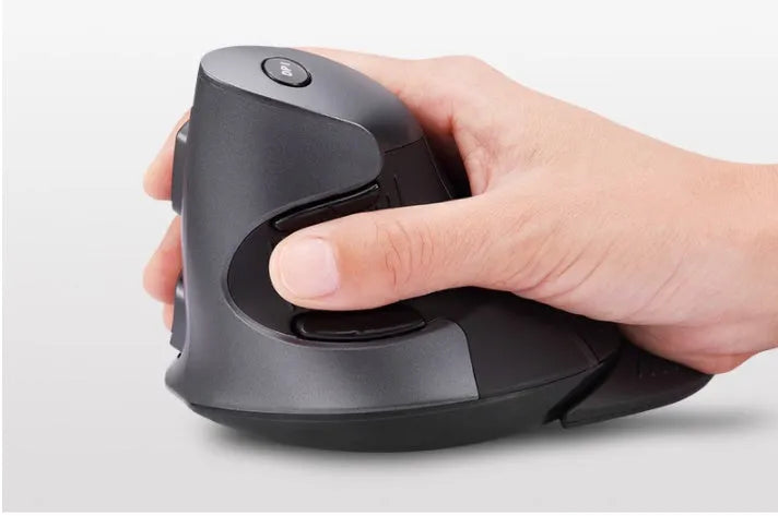 Right-handed wireless vertical ergonomic mouse in black or white with programmable buttons