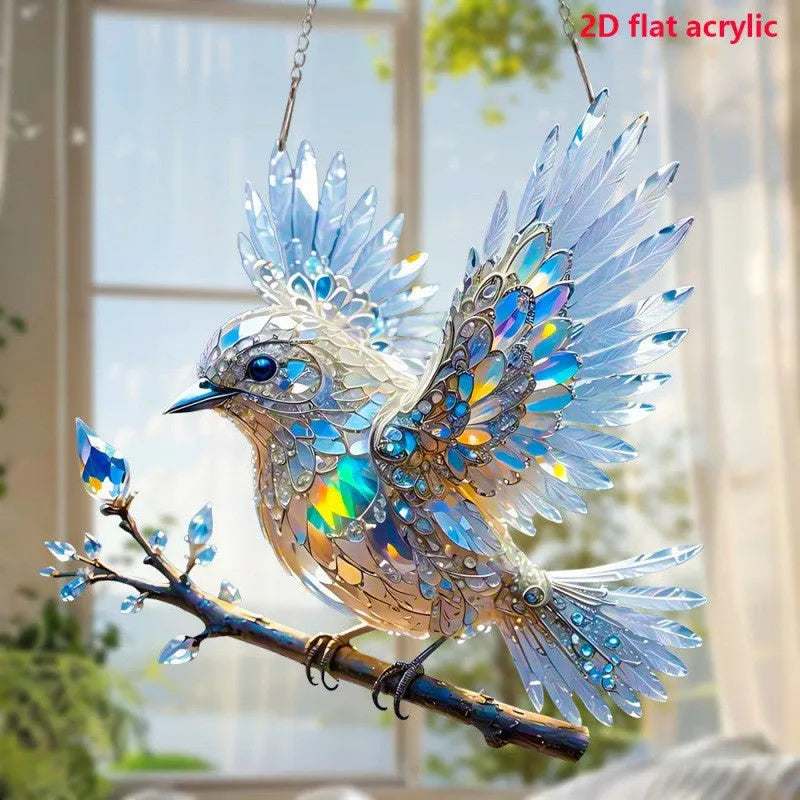 UV printed acrylic bird pendant holiday decoration on cardboard backing