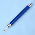 Luminous diamond painting drill pen in aluminium alloy, single-head, blue colour, with a simple metal frame.