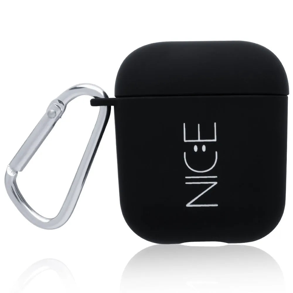 Black and pink AirPods case covers with smiley face and flower decorative motifs