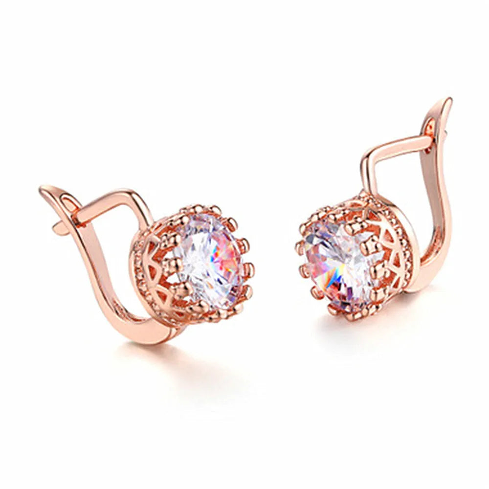 Korean retro crown ear clip earrings in rose gold and white gold colour finishes
