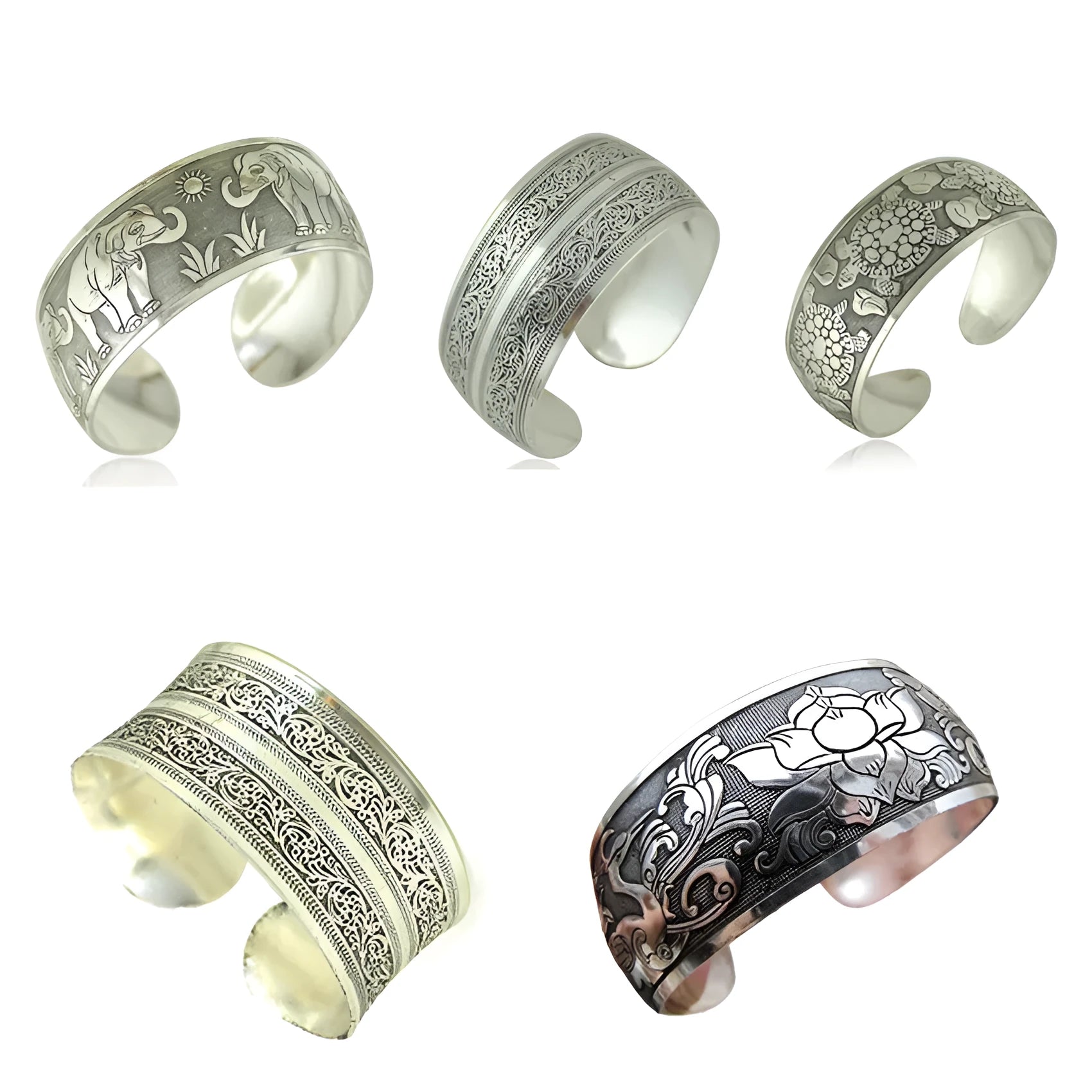 Carved openwork Miao silver style bracelet with Roman shape in alloy material