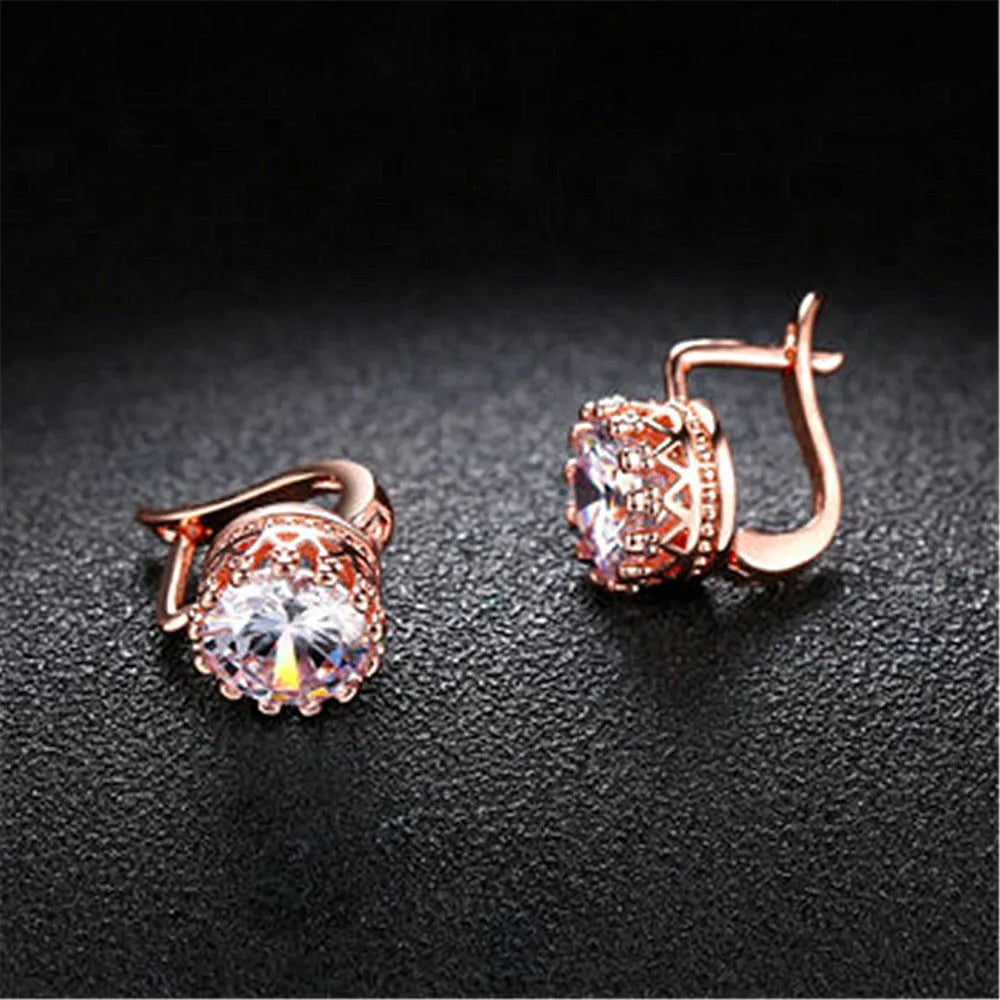 Korean retro crown ear clip earrings in rose gold and white gold colour finishes