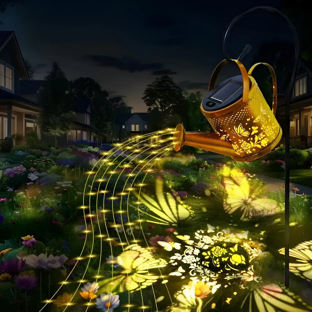 Solar kettle light in butterfly kettle colour, wrought iron, 210x100x140 mm, for outdoor courtyard use