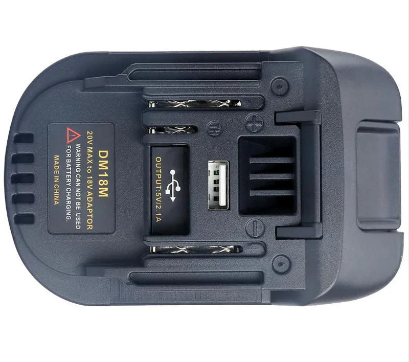 Black Milwaukee DM18M to Makita H99F battery adapter measuring 125x90x65 cm for power tool compatibility