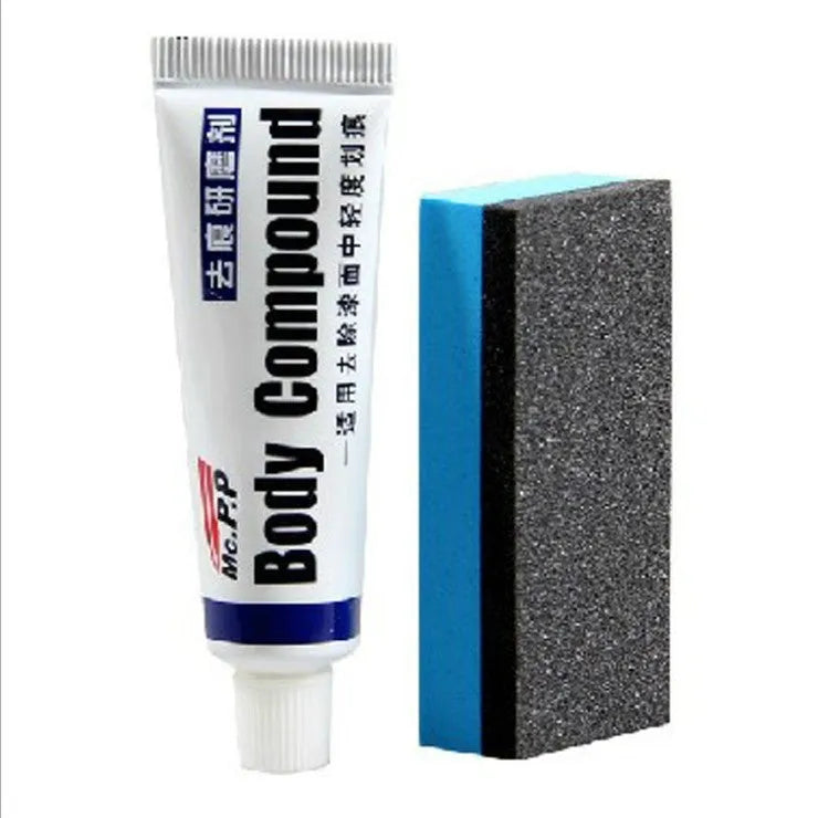 Car scratch repair abrasive pad measuring 14 by 9 cm, available in Chinese and English versions