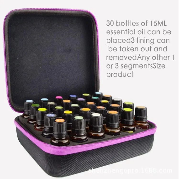 Red EVA essential oil storage bag with 30 compartments for 15ml bottles wall mounted cube organiser