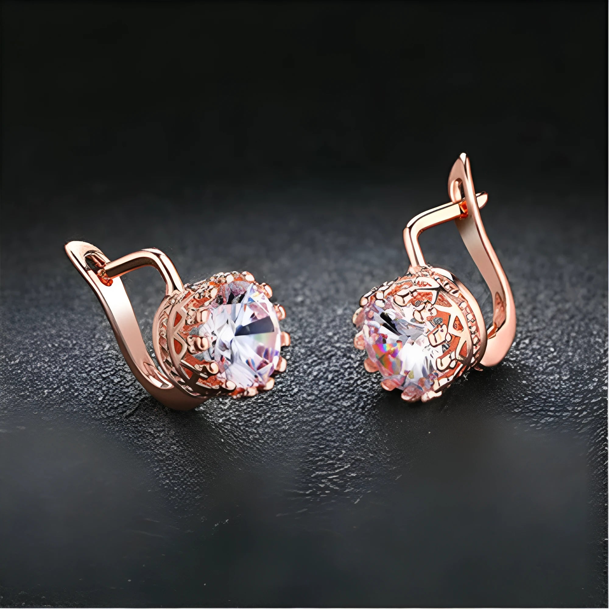 Korean retro crown ear clip earrings in rose gold and white gold colour finishes
