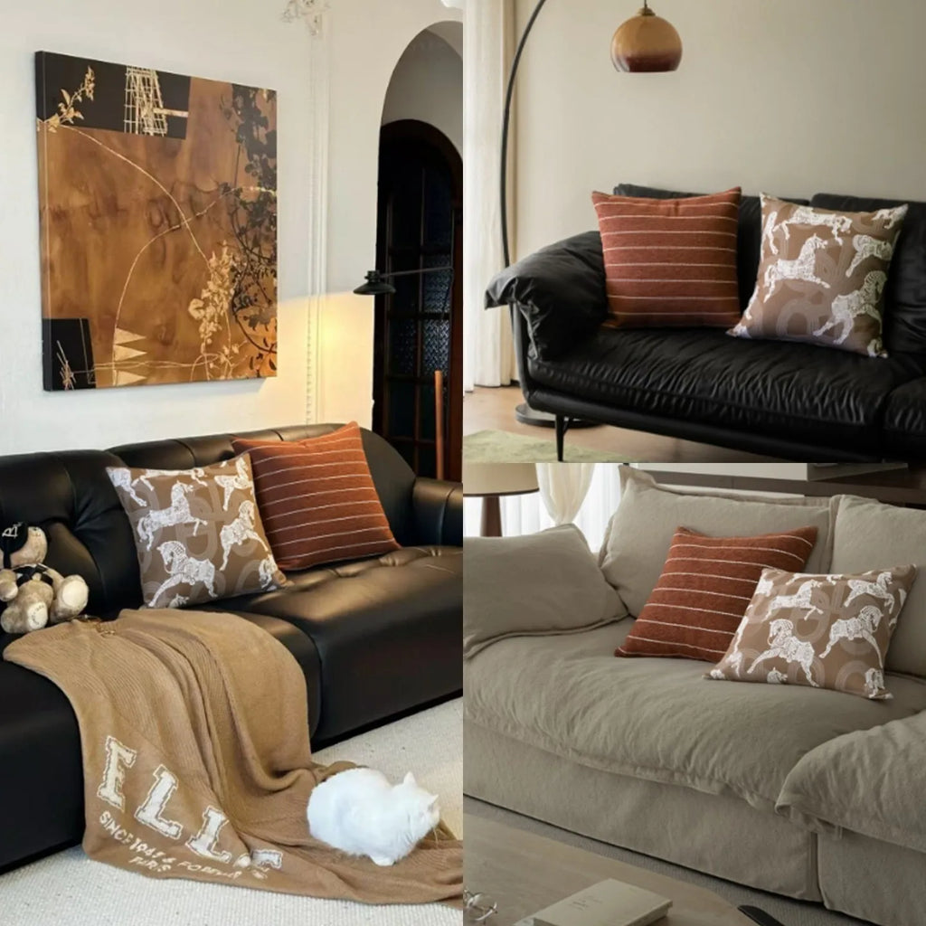 Chinese ancient style 45cm square cushion with feather velvet filler in brown colour options