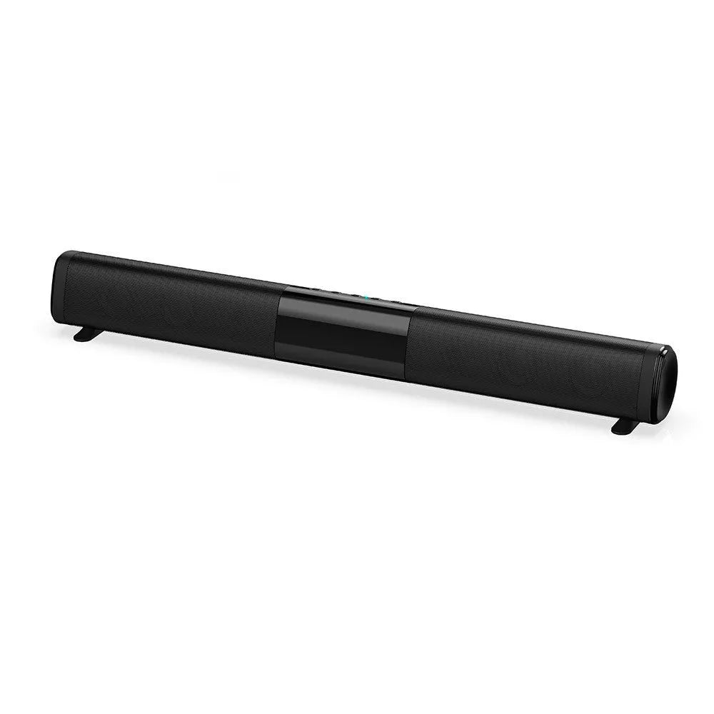 High-power Bluetooth soundbar speaker in black with PVC+ABS shell, 4x5W output, TF card slot and USB port