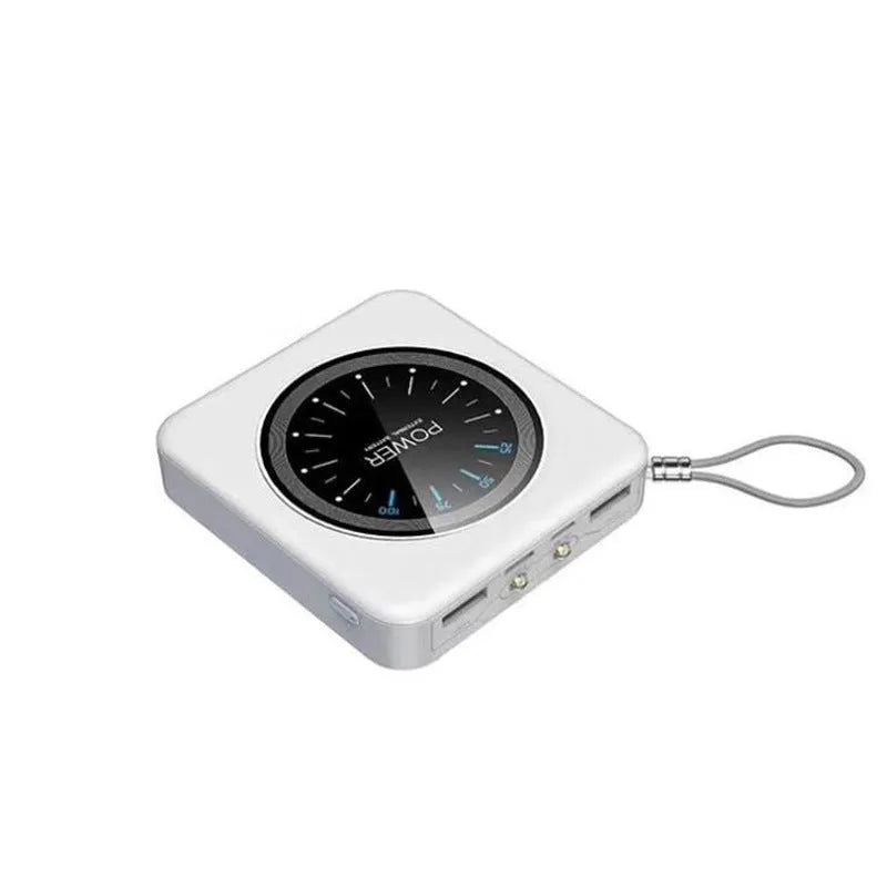 Compact alloy case portable power bank in mint green with multiple USB output ports.