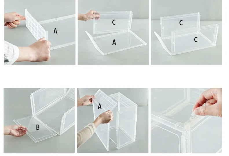 Folding PP plastic sneaker storage box, black, outer dimensions 34 x 25 x 18.2 cm, stacked shoe cabinet